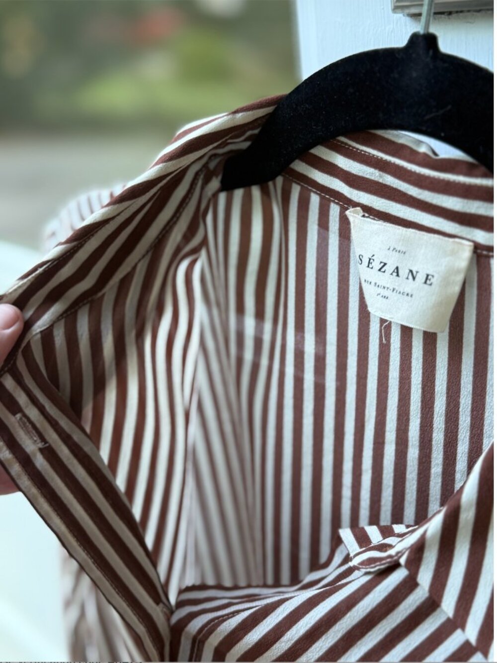 Sezane Maella silk shirt EU40, US 8, brown and ecru stripe - Picture 3 of 5